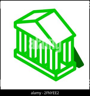 Bank icon in isometric flat design with green color and shape of a shadow. Stock Vector