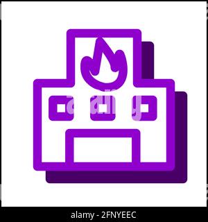 Fire station icon in flat design with purple color and drop shadow. Stock Vector