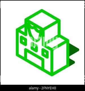 Police station icon in isometric flat design with green color and shape of a shadow. Stock Vector