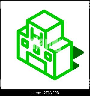 Hospital icon in isometric flat design with green color and shape of a shadow. Stock Vector