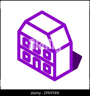 Apartment icon in isometric flat design with purple color and shape of a shadow. Stock Vector