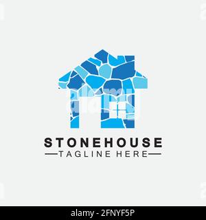 Stone house hipster vintage logo vector icon illustration design,brick house logo vector illustration design template Stock Vector