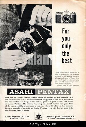 Asahi Pentax camera. Vintage old print advertisement from