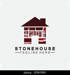 Stone house hipster vintage logo vector icon illustration design,brick house logo vector illustration design template Stock Vector
