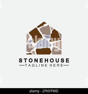 Stone house hipster vintage logo vector icon illustration design,brick house logo vector illustration design template Stock Vector