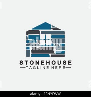Stone house hipster vintage logo vector icon illustration design,brick house logo vector illustration design template Stock Vector