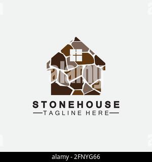 Stone house hipster vintage logo vector icon illustration design,brick house logo vector illustration design template Stock Vector