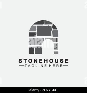 Stone house hipster vintage logo vector icon illustration design,brick house logo vector illustration design template Stock Vector