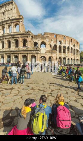 Rome, Italy.  Crowds around the Colosseum.  The historic centre of Rome is a UNESCO World Heritage Site. Stock Photo