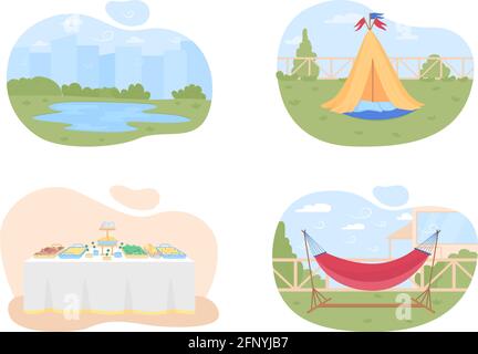 Planning summer holidays 2D vector web banner, poster set Stock Vector