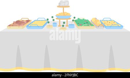 Buffet table for wedding reception flat color vector object Stock Vector