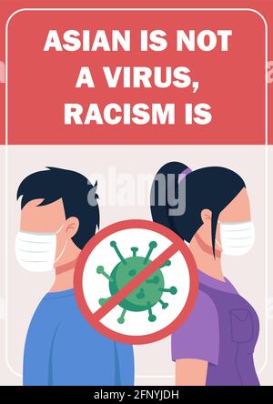 Asian is not virus, racism is poster flat vector template Stock Vector