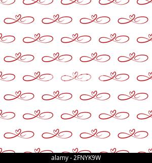 Seamless pattern with the symbol of infinite love for texture, textiles, packaging and simple backgrounds. The heart and the infinity sign. Flat Style Stock Vector