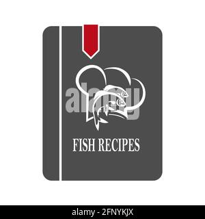 Simple vector icon of a book with fish recipes. Flat Style Stock Vector