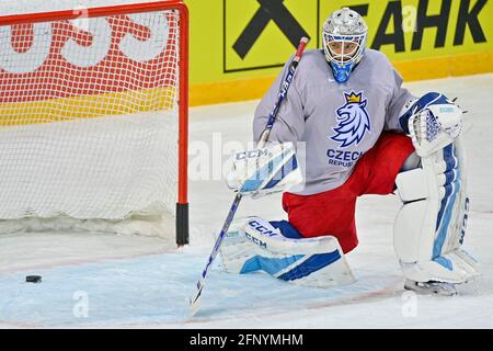 Riga, Latvia. 20th May, 2021. Goalkeeper Petr Kvaca attends a training session of the Czech national team within the 2021 IIHF Ice Hockey World Championship in Riga, Latvia, on May 20, 2021. Credit: Vit Simanek/CTK Photo/Alamy Live News Stock Photo