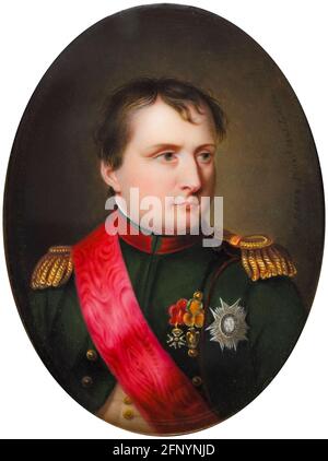 Napoléon Bonaparte (1769-1821), Emperor of France as Napoleon Bonaparte I, portrait miniature by William Essex, 1841 Stock Photo