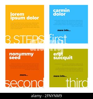 Four content color squares for various steps, tips or options infographic template. Designed layout for some tips or quotes, Infochart with four diffe Stock Vector
