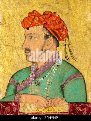 Emperor Jahangir (1569-1627), 4th Mughal Emperor (1605-1627), portrait painting by Mughal School, 1605-1627 Stock Photo