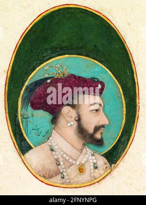 Emperor Shah Jahan (1592-1666), 5th Mughal Emperor, portrait painting by Hashim, circa 1630 Stock Photo