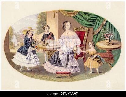 Her Majesty Queen Victoria (1819-1901) and family, print by Bradshaw & Blacklock, circa 1851 Stock Photo