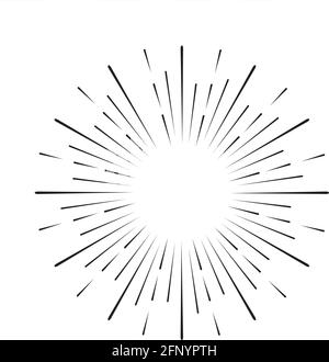 Linear drawing of sun rays in vintage style isolated on white background Stock Vector