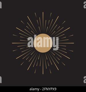 Vintage illustration of the sun. Rays. Design Element. Vector on black background Stock Vector