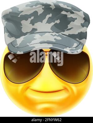 Army Soldier Emoticon Emoji Face Cartoon Icon Stock Vector