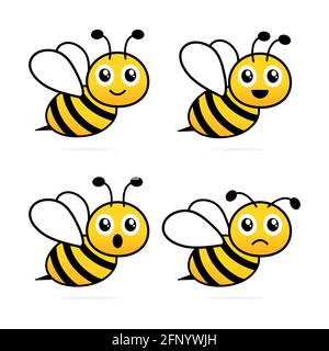 Cute flying bees. Bee character. Vector isolated on white. Stock Vector