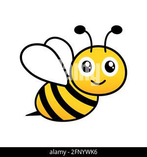 Cute friendly bee. Cartoon happy flying bee with big kind eyes. Insect character. Vector isolated on white Stock Vector