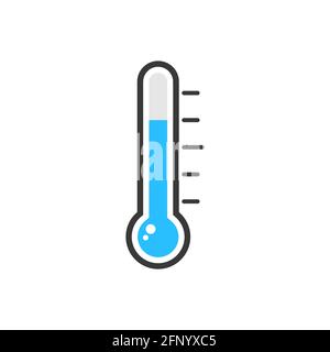 Thermometer icon. Measurement instrument. Weather thermometer with blue mercury. Medical device. Stock Vector