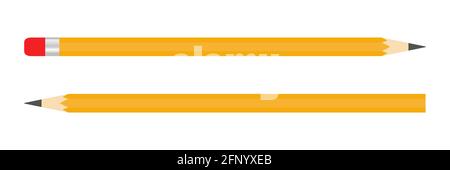 Yellow pencil flat icon. Pencils write with a red rubber band and without. Education equipment. Vector illustration Stock Vector