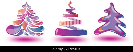 Christmas trees in a bright blue violet range of different time forms in a modern way Stock Vector