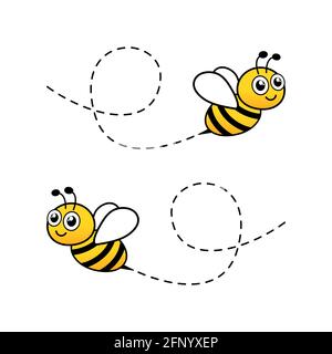 Cute flying bees. Bee character. Vector isolated on white. Stock Vector