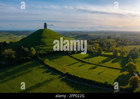 Glastonbury Tor Aerial Photos Stock Photo