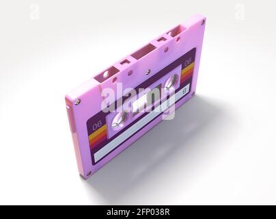 A concept showing a pink vintage audio cassette tape on an isolated background - 3D render Stock Photo