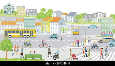 Small town with country houses in the suburb - illustration, vector Stock Vector