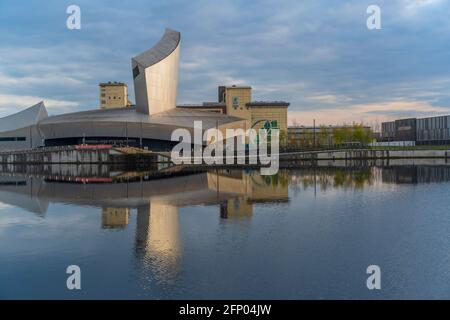 View of the Imperial War Museum at sunset, Salford Quays, Manchester, England, United Kingdom, Europe Stock Photo