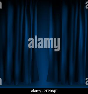 Realistic colorful blue velvet curtain folded. Option curtain at home in the cinema. Vector Illustration Stock Vector