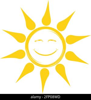 Smiling Sun vector symbol on a white isolated background. Drop design. Smooth jagged and rounded beams. Stock Vector
