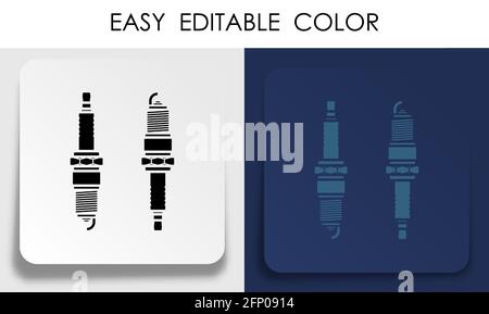 automotive spark plug icon on paper square sticker with shadow. Replacement of car parts in service center. Vector Stock Vector