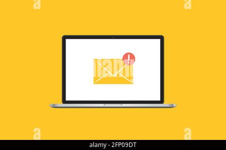 Laptop with new email envelope. Computer and document on screen. Flat style vector illustration. Stock Vector