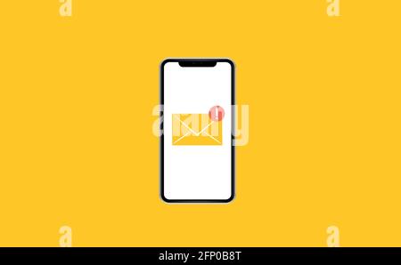 Smartphone with new email. Phone and envelope on screen. Flat style vector illustration. Stock Vector