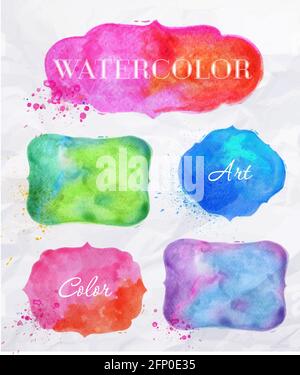 Set watercolor labels design elements, vintage frame handmade aquarelle Stock Vector