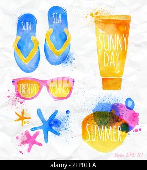 Watercolor beach elements Stock Vector