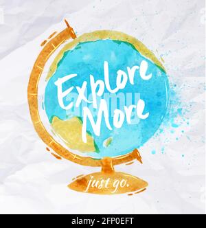 Globe watercolors poster hand drawn with stains and smudges Explore more just go Stock Vector