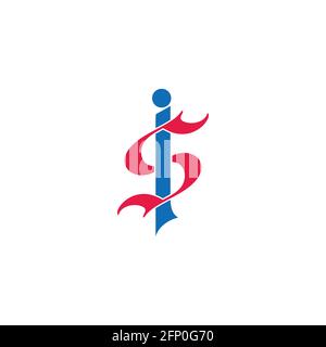 letter si simple linked curves colorful logo vector Stock Vector
