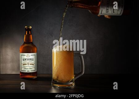 Beer bottle and glass Stock Photo