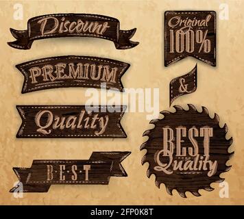 Set of ribbons and labels with text quality and best, premium. Stock Vector