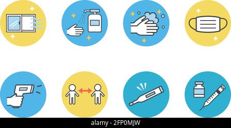 Set of signs for countermeasures against covid-19. Vector illustration isolated on white background. Stock Vector