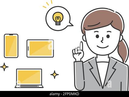 Store clerk explaining handheld devices. Vector illustration isolated on white background. Stock Vector